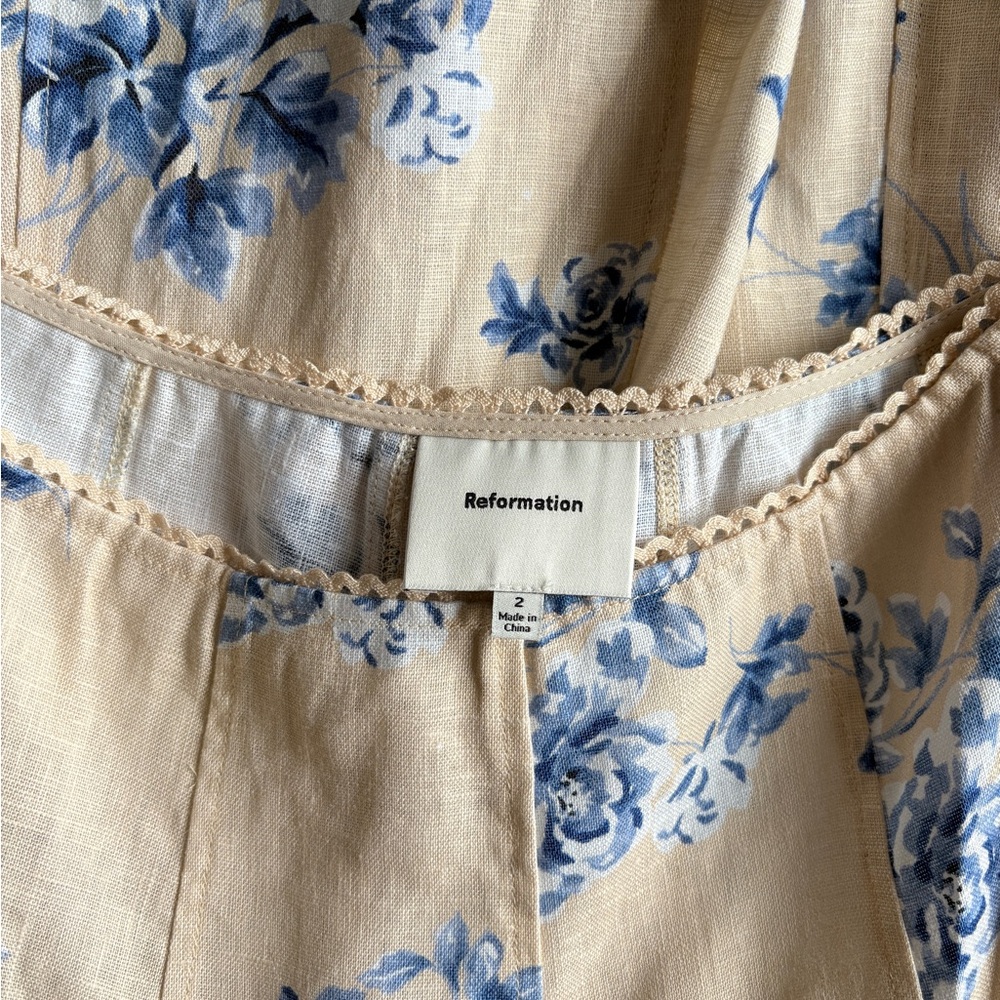NEW Reformation Anatolia Linen Corset Two Piece Hugo Beige Blue Floral US 2 UK 6 - Picture 12 of 16